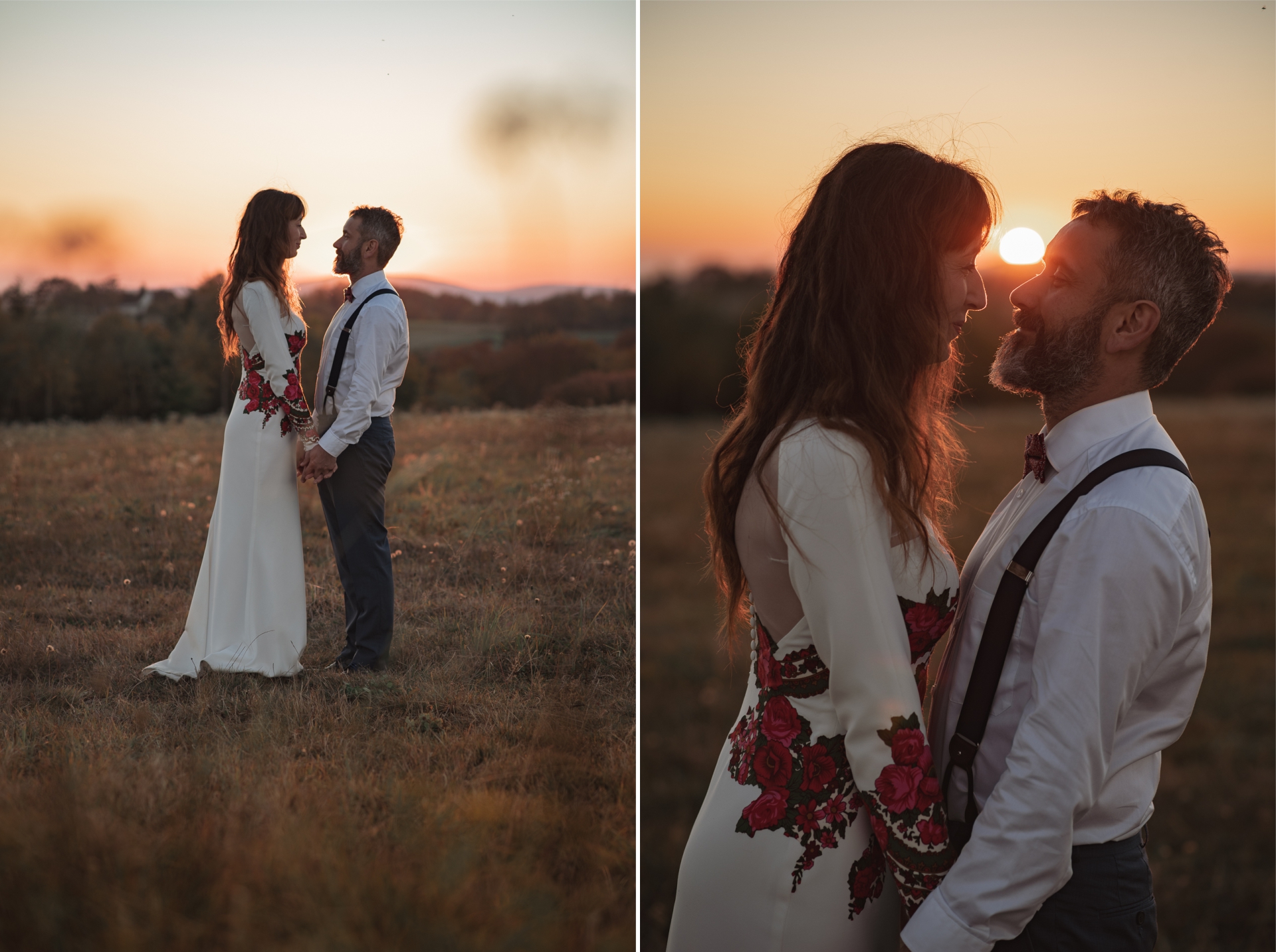 Para Młoda wpatrzona w siebie podczas sesji ślubnej w lesie