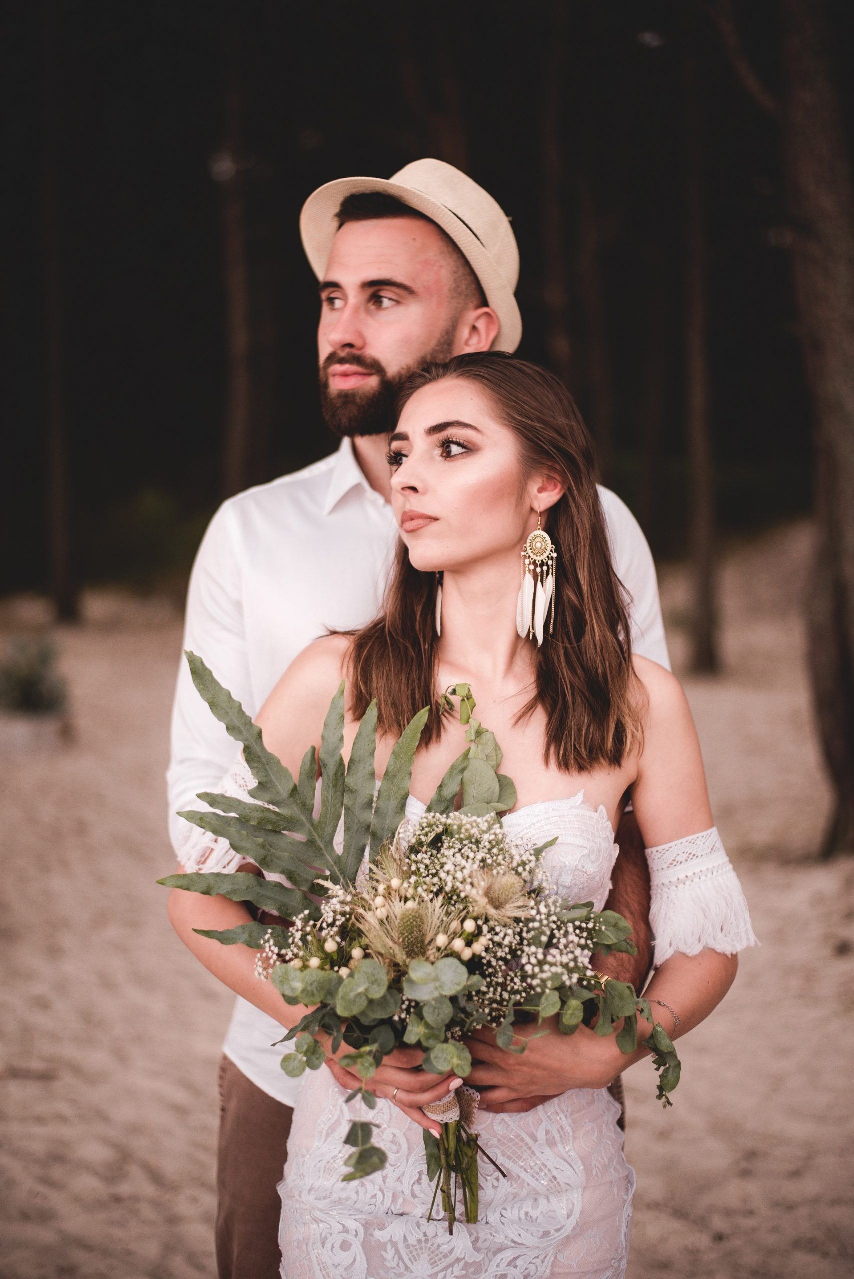 boho kolczyki ślubne pióra panna młoda